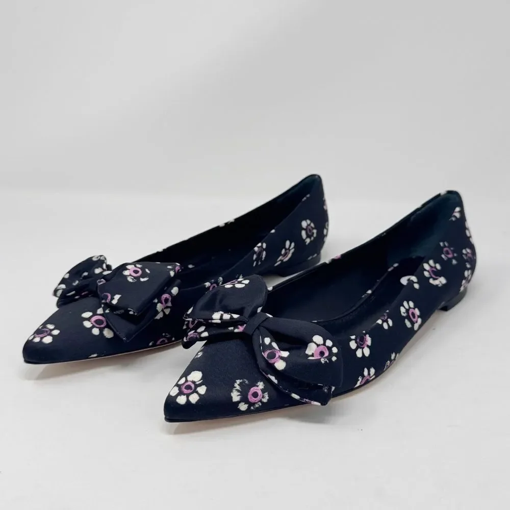TORY BURCH | Rosalind Black Purple Floral Pointed Toe Flats Women’s Size 10.5